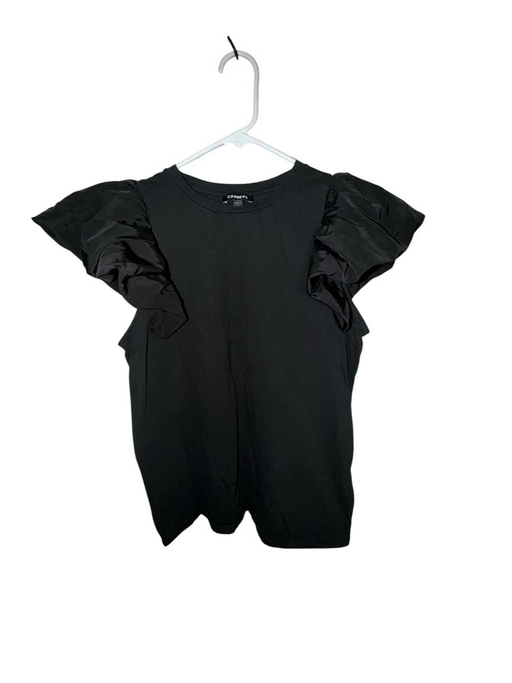 Express Black Short Sleeve Ruffle Top